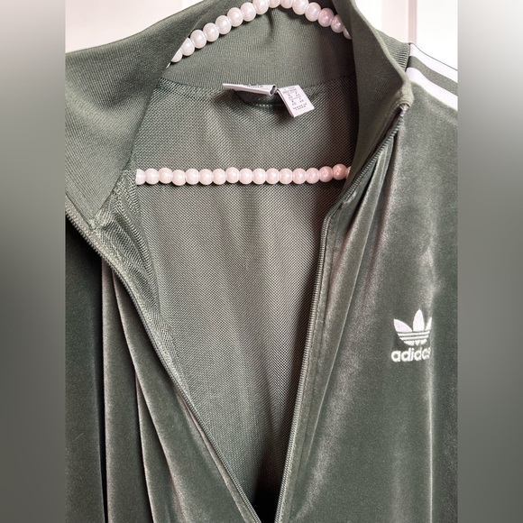 Adidas Dark Green Velour Jacket with White Stripes - Picture 5 of 7